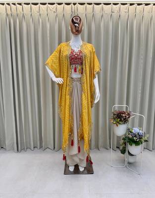 Designer draped skirt set with sequins shrug & tube blouse 2