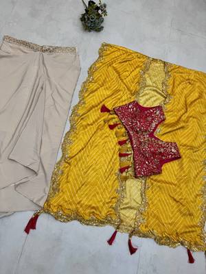 Designer draped skirt set with sequins shrug & tube blouse 3