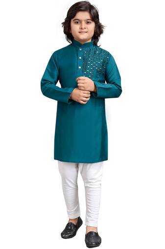 Rama viscose sequins embroidery work kid's kurta pyjama
