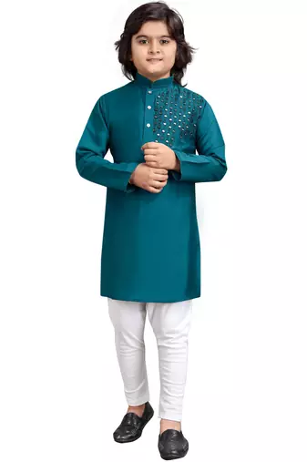 Rama viscose sequins embroidery work kid's kurta pyjama