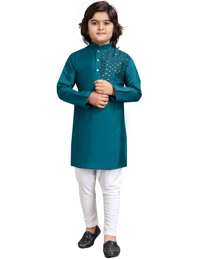 Rama viscose sequins embroidery work kid's kurta pyjama