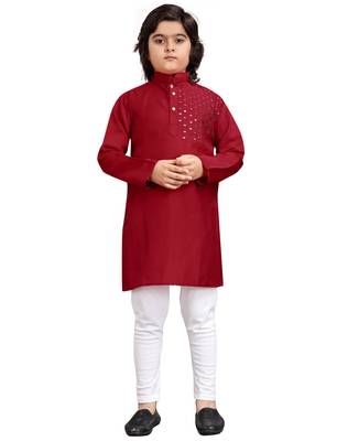 Red viscose sequins embroidery work kid's kurta pyjama 1