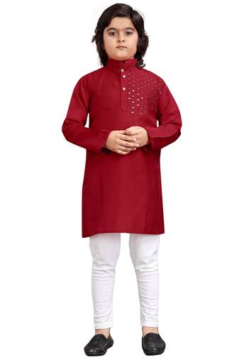 Red viscose sequins embroidery work kid's kurta pyjama