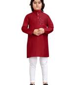 Red viscose sequins embroidery work kid's kurta pyjama