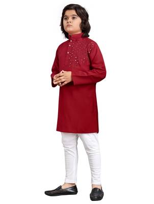 Red viscose sequins embroidery work kid's kurta pyjama 2