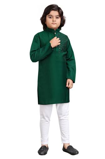 Green viscose sequins embroidery work kid's kurta pyjama