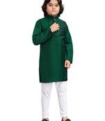 Green viscose sequins embroidery work kid's kurta pyjama