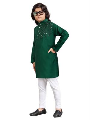 Green viscose sequins embroidery work kid's kurta pyjama 2