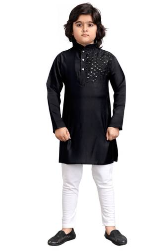 Black viscose sequins embroidery work kid's kurta pyjama
