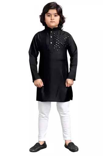 Black viscose sequins embroidery work kid's kurta pyjama