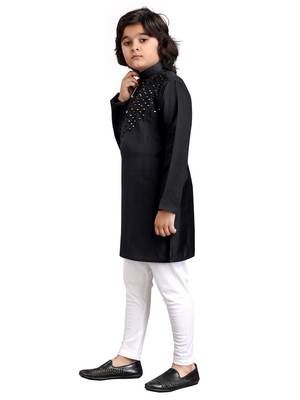 Black viscose sequins embroidery work kid's kurta pyjama 2