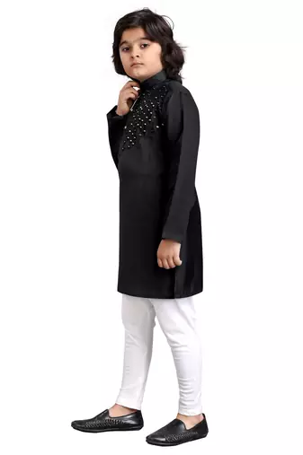 Black viscose sequins embroidery work kid's kurta pyjama