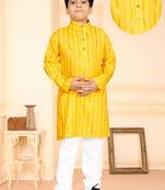 Yellow soft cotton sequins work work kid's kurta pyjama