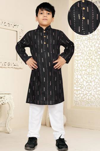 Black soft cotton sequins work work kid's kurta pyjama