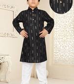 Black soft cotton sequins work work kid's kurta pyjama