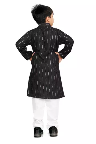 Black soft cotton sequins work work kid's kurta pyjama
