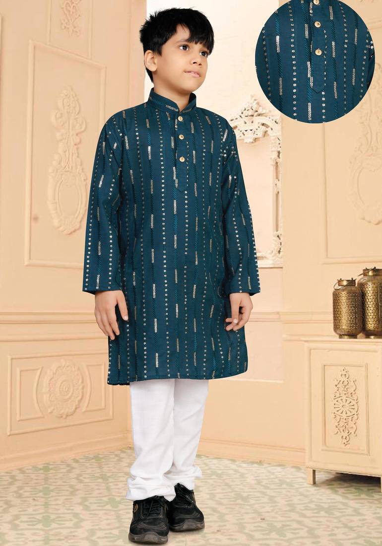 Rama soft cotton sequins work work kid's kurta pyjama