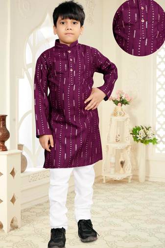 Wine soft cotton sequins work work kid's kurta pyjama