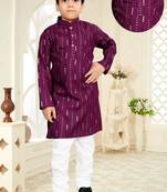 Wine soft cotton sequins work work kid's kurta pyjama