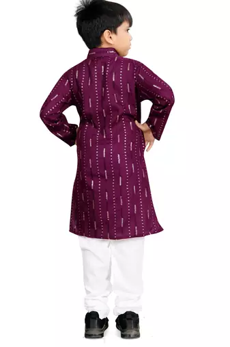 Wine soft cotton sequins work work kid's kurta pyjama