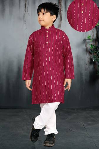 Maroon soft cotton sequins work work kid's kurta pyjama