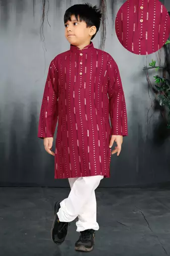 Maroon soft cotton sequins work work kid's kurta pyjama
