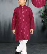 Maroon soft cotton sequins work work kid's kurta pyjama