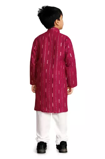 Maroon soft cotton sequins work work kid's kurta pyjama