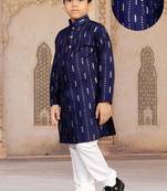 Blue soft cotton sequins work work kid's kurta pyjama