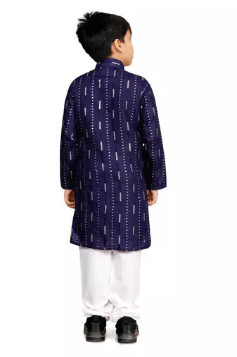 Blue soft cotton sequins work work kid's kurta pyjama