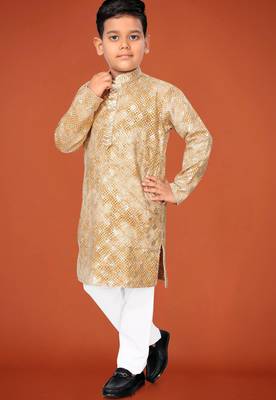 Yellow viscose rayon embroidered work kid's kurta pyjama 1