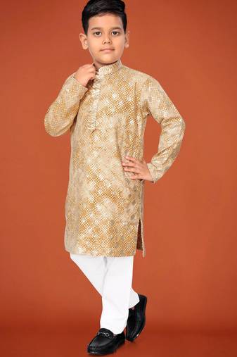 Yellow viscose rayon embroidered work kid's kurta pyjama