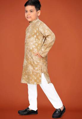 Yellow viscose rayon embroidered work kid's kurta pyjama 2