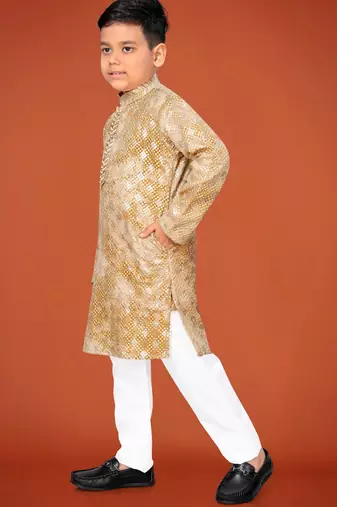 Yellow viscose rayon embroidered work kid's kurta pyjama