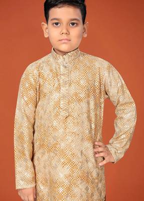 Yellow viscose rayon embroidered work kid's kurta pyjama 3