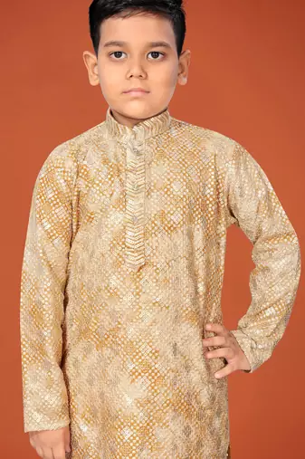 Yellow viscose rayon embroidered work kid's kurta pyjama