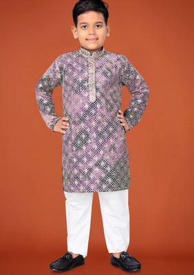 Purple viscose rayon embroidered work kid's kurta pyjama 1