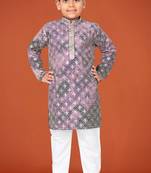 Purple viscose rayon embroidered work kid's kurta pyjama