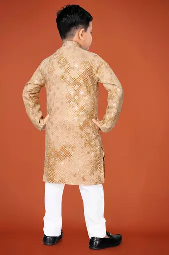 Yellow viscose rayon embroidered work kid's kurta pyjama