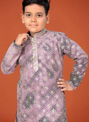 Purple viscose rayon embroidered work kid's kurta pyjama 2
