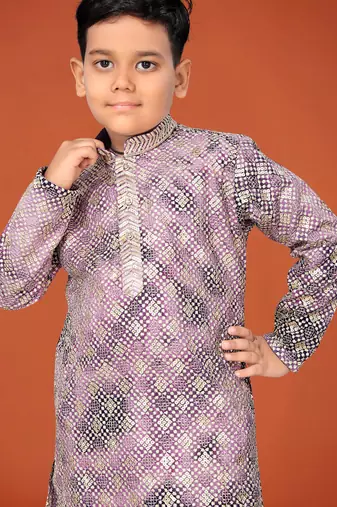 Purple viscose rayon embroidered work kid's kurta pyjama
