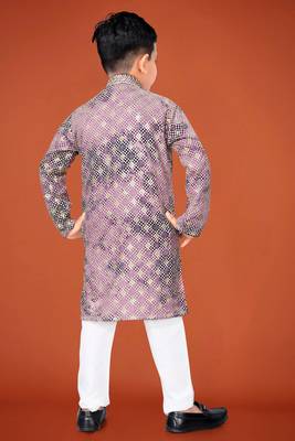 Purple viscose rayon embroidered work kid's kurta pyjama 3