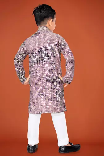 Purple viscose rayon embroidered work kid's kurta pyjama