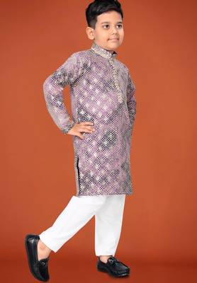 Purple viscose rayon embroidered work kid's kurta pyjama 4