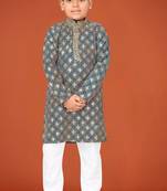 Grey viscose rayon embroidered work kid's kurta pyjama