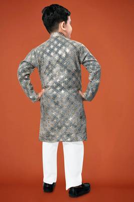 Grey viscose rayon embroidered work kid's kurta pyjama 4