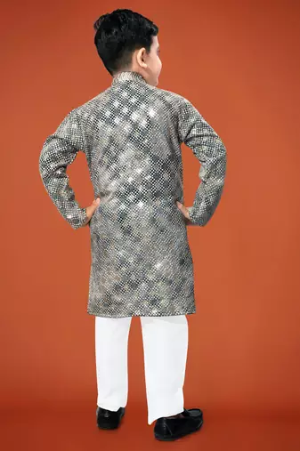 Grey viscose rayon embroidered work kid's kurta pyjama