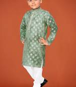 Green viscose rayon embroidered work kid's kurta pyjama