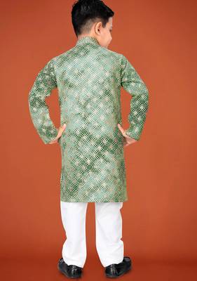 Green viscose rayon embroidered work kid's kurta pyjama 2