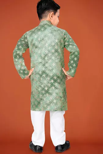 Green viscose rayon embroidered work kid's kurta pyjama